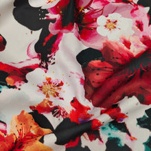 Load image into Gallery viewer, Red/Black Floral Printed Polyester Linen
