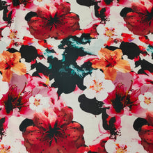 Load image into Gallery viewer, Red/Black Floral Printed Polyester Linen
